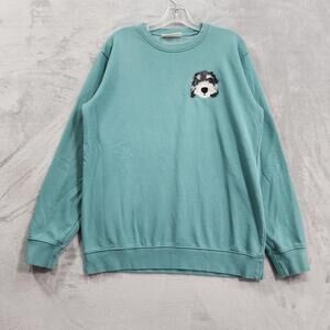 Pupsentials Sweatshirt Womens M Green Embroidered Dog Fleece Crew Neck Pullover